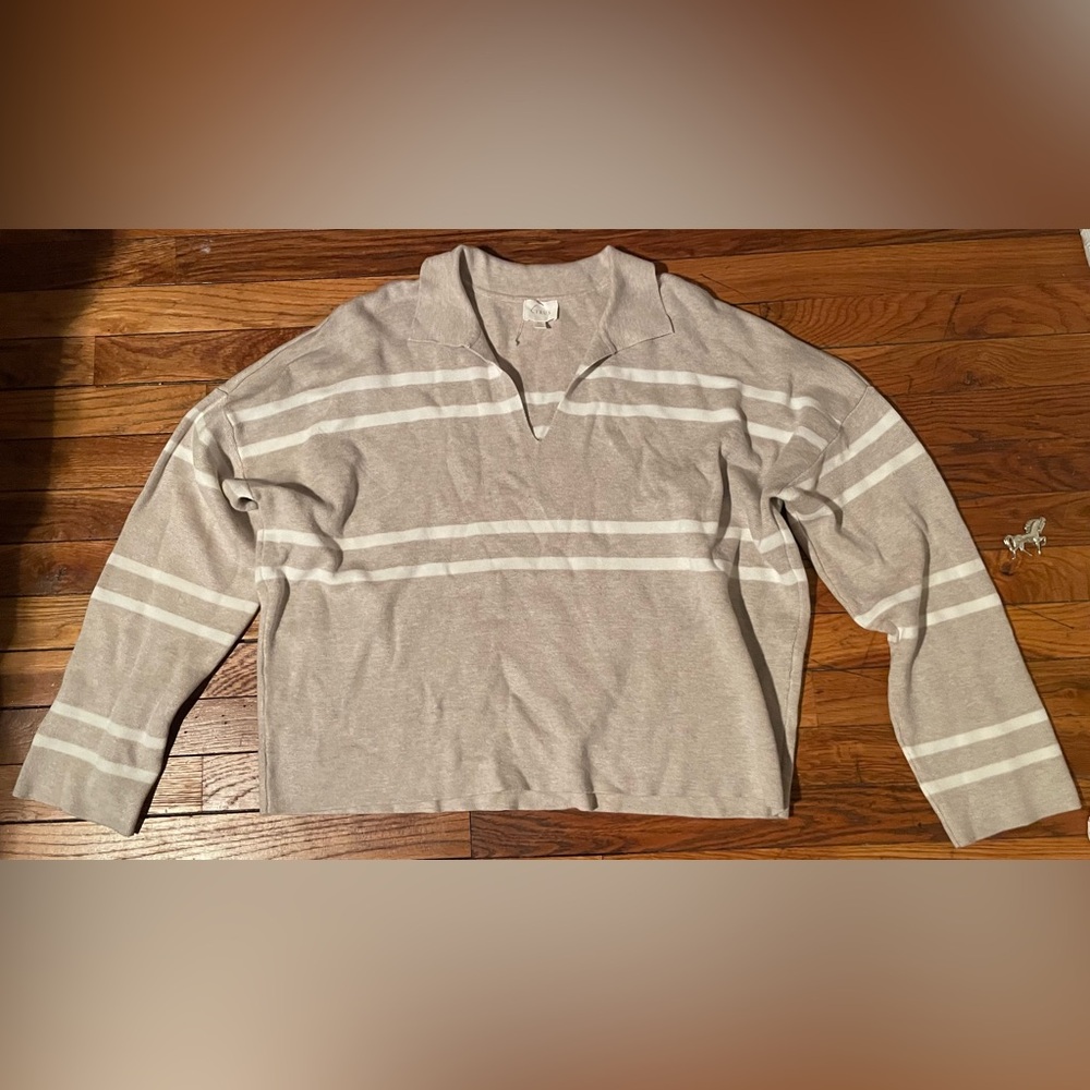NWOT Cyrus Beige and White Striped Sweater